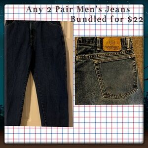 Men's Dark Blue Jeans include Wrangler, Dickies and Levi’s. Choose two to bundle